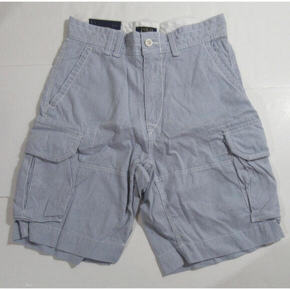 Polo Ralph Lauren Mens Cargo Shorts Blue & White Pinstripe Striped Size 30 NWT - Picture 1 of 5